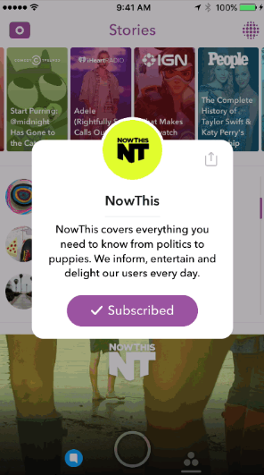 Subscribe channels in Snapchat's