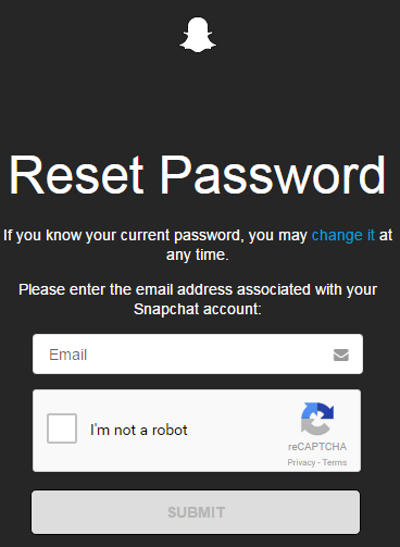reset snapchat password