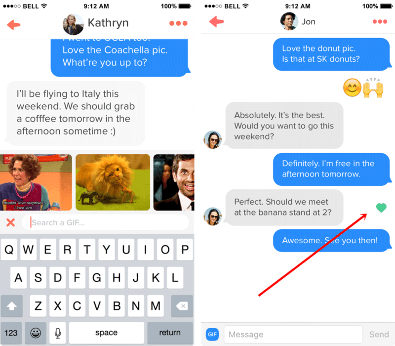 Tinder Green Heart on Tinder Message