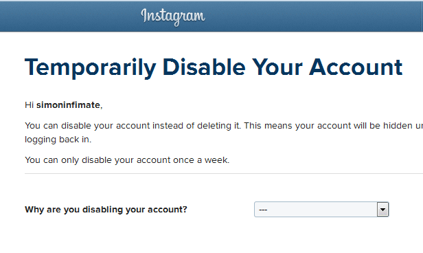 disable instagram account