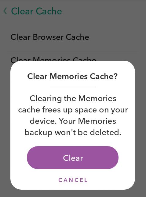 Snapchat memories clear cache