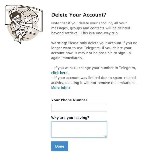 Telegram Delete you Account Page
