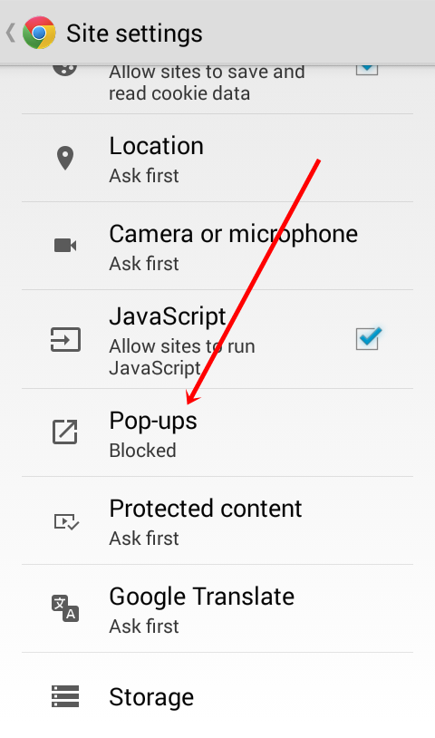 chrome pop up settings