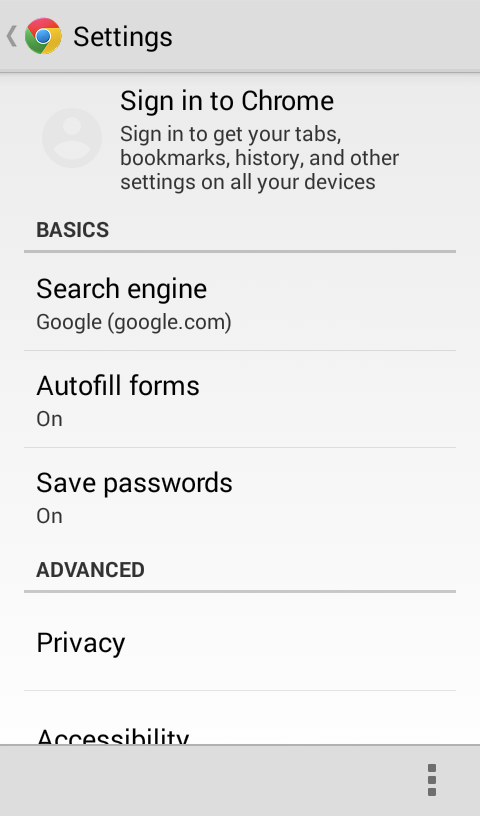 chrome settings