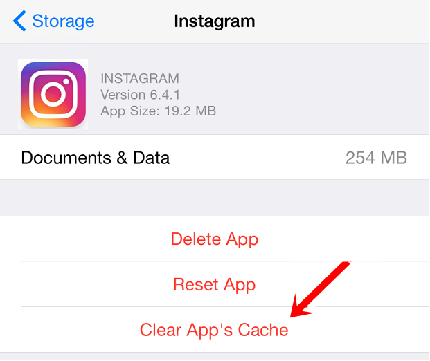 instagram clear cache ios