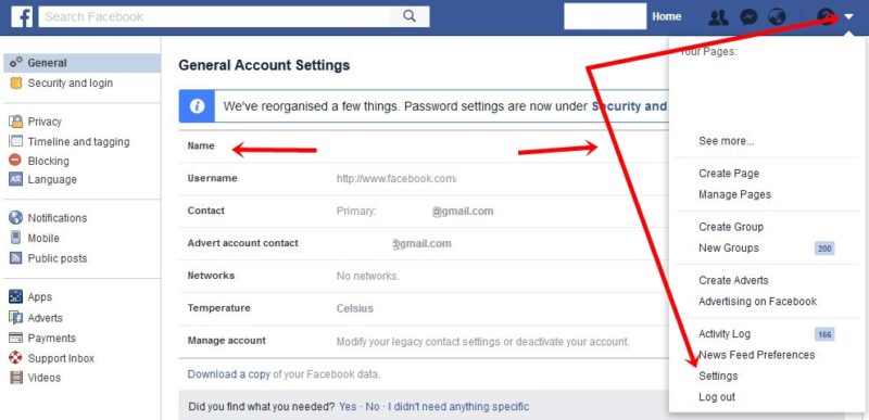 Change Facebook Name desktop