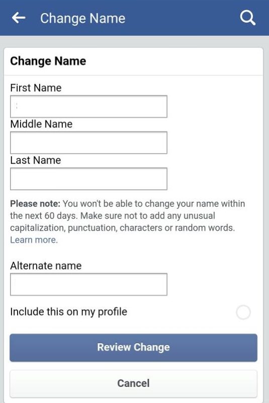 Change Facebook Name