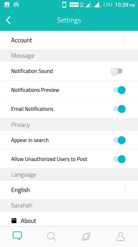 saharah app settings