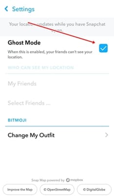 Enabled Snapchat Ghost Mode