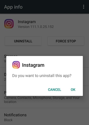 Uninstall instagram
