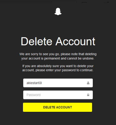 delete snapchat account permanently