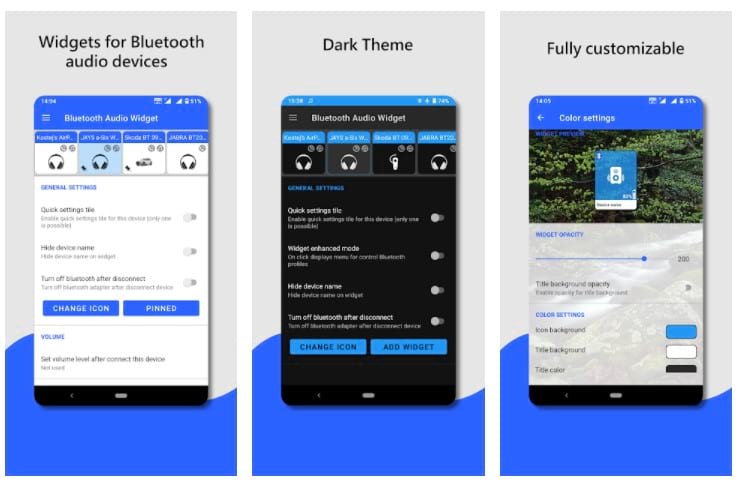 Bluetooth audio device widget